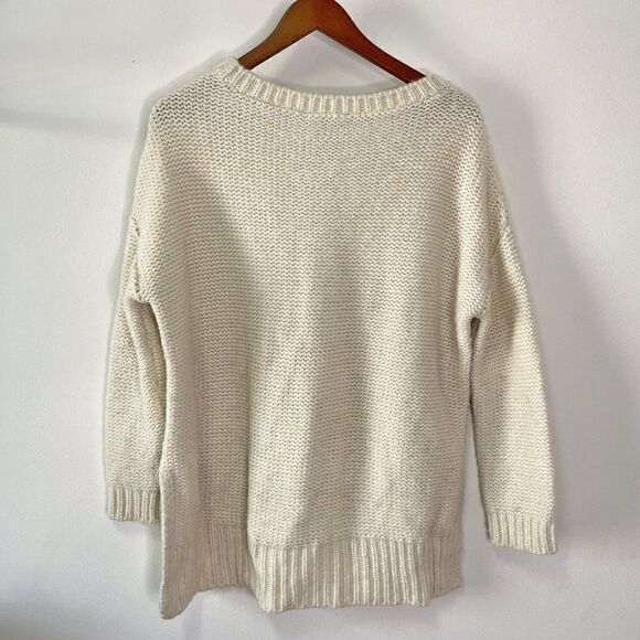Eileen Fisher Baby Alpaca Cable Knit Boxy Hi-Low Sweater in Cream - Picture 4 of 8